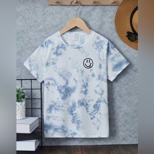 SHEIN Tween Boys’ Blue and White Tie-Dye Graphic Tee